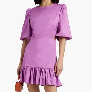 Veronica Beard Iker Puffed-Sleeve Cutout Dress Size 8 Purple Occasion Romantic